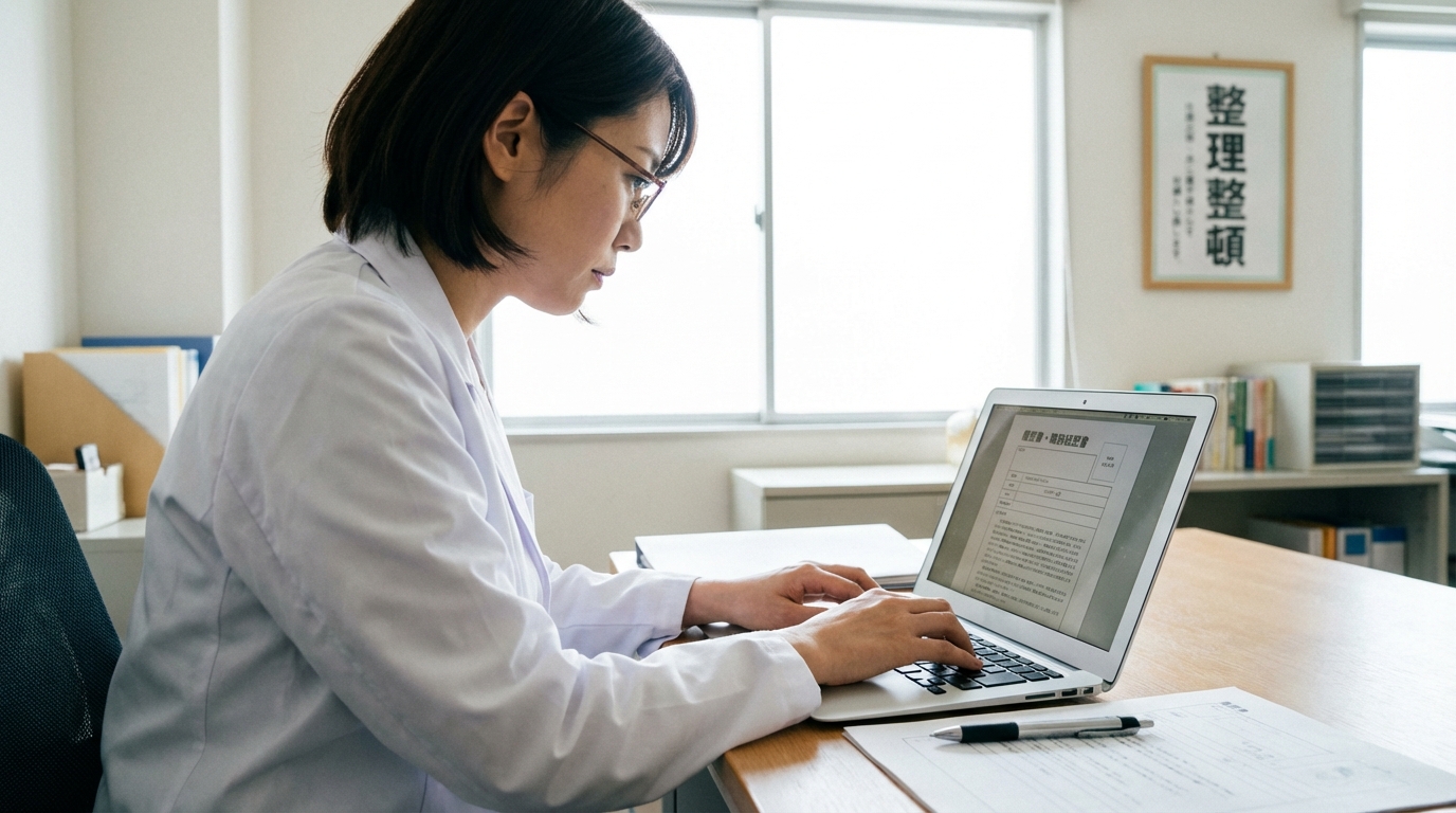 薬剤師が履歴書に志望動機を書いているイメージ