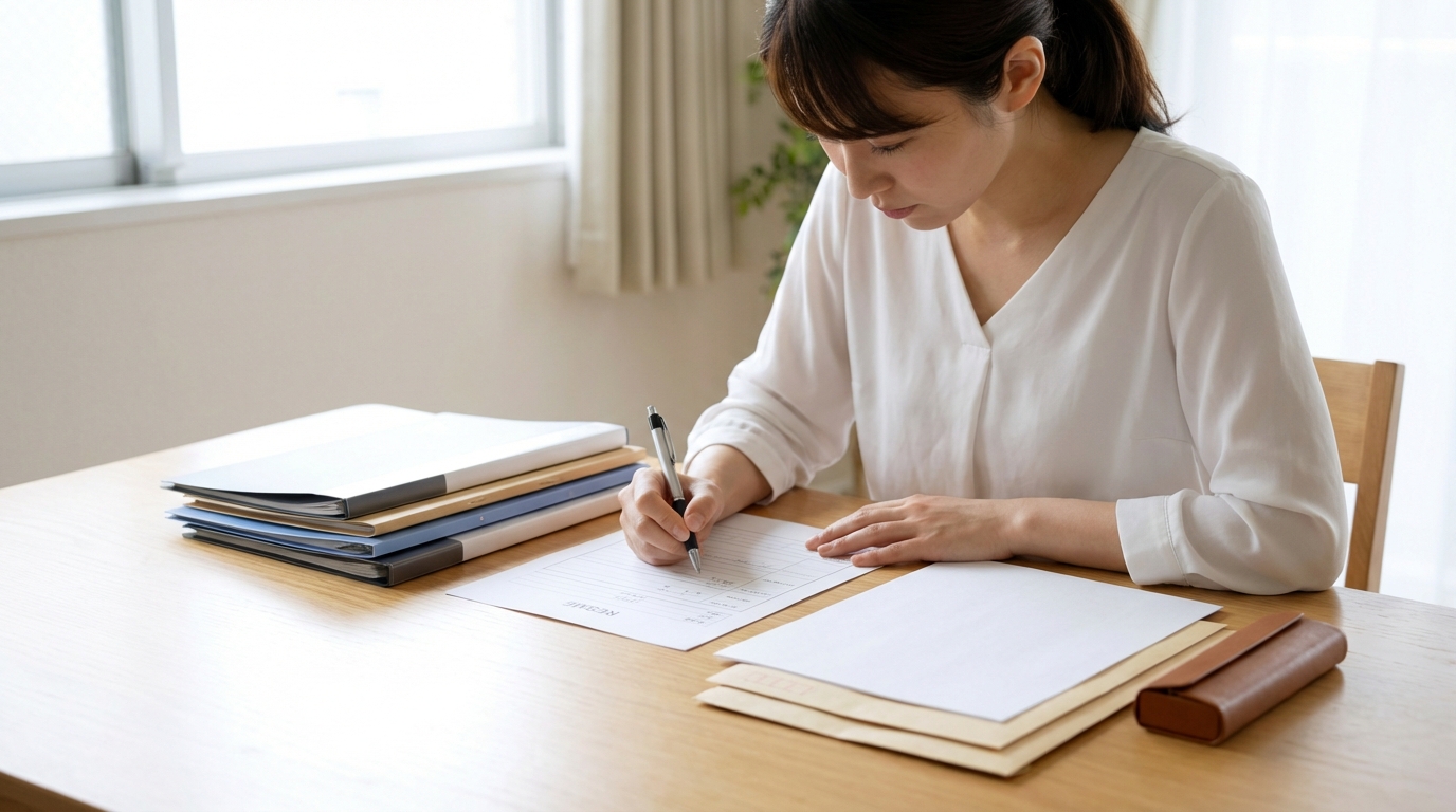 介護職の応募書類を書いているイメージ