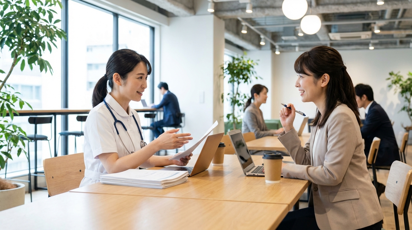 看護師が転職エージェントと相談しているイメージ
