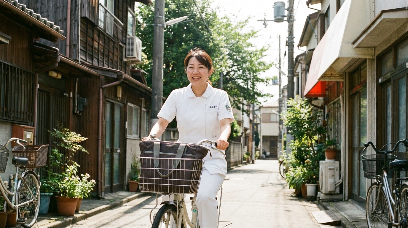 自転車で在宅患者宅を訪問する訪問看護師