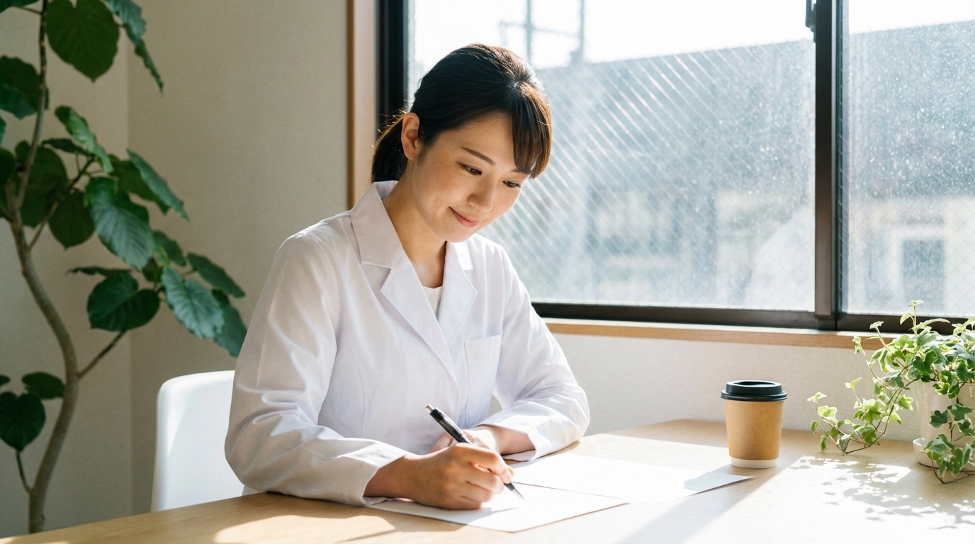 歯科衛生士が転職活動の履歴書を書いている様子