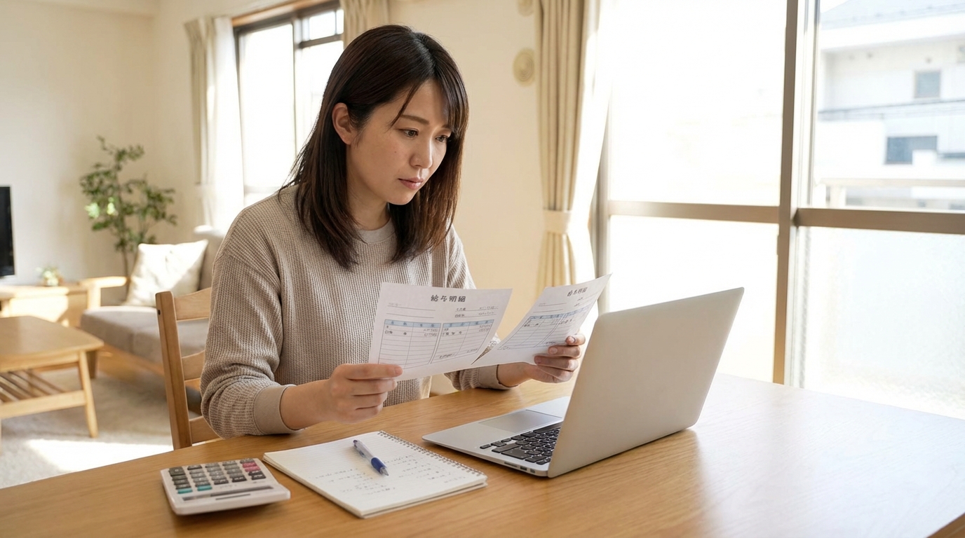 給与データを確認する介護士のイメージ