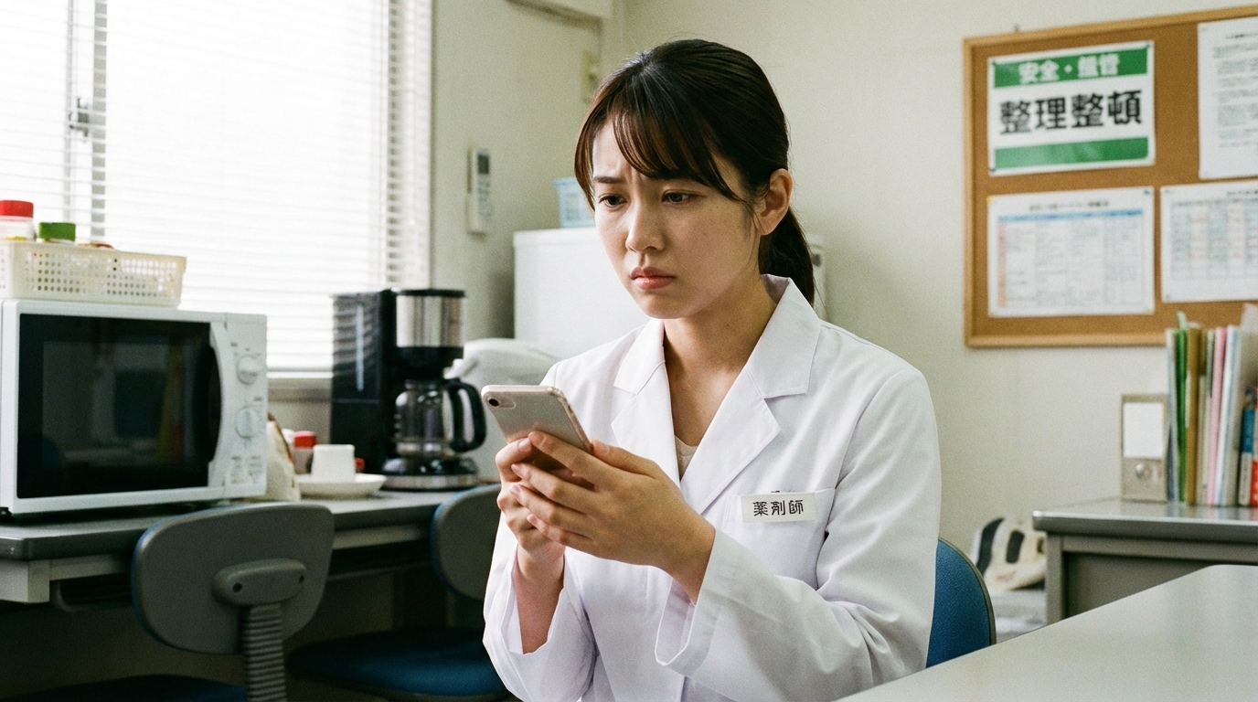 薬剤師が職場環境について悩む様子