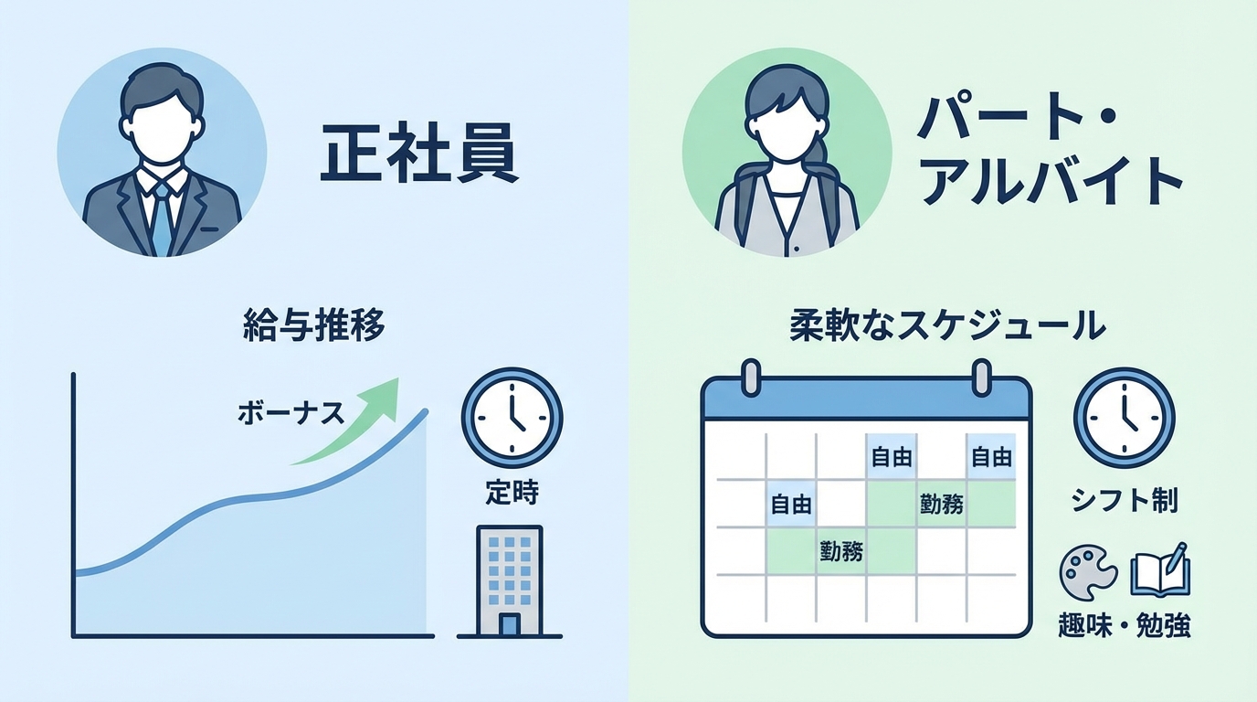 介護夜勤専従の正社員とパートの給料比較グラフ