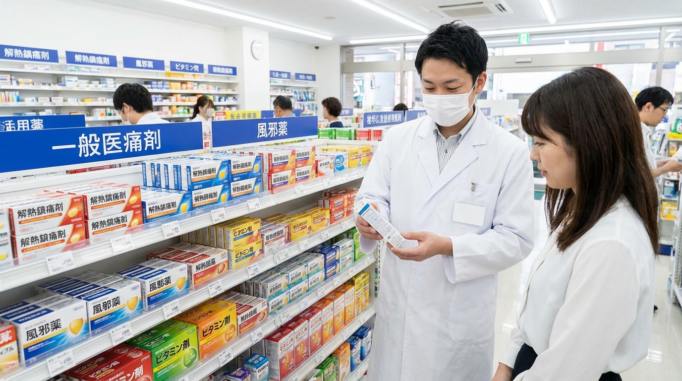 ドラッグストアの店内で業務する様子