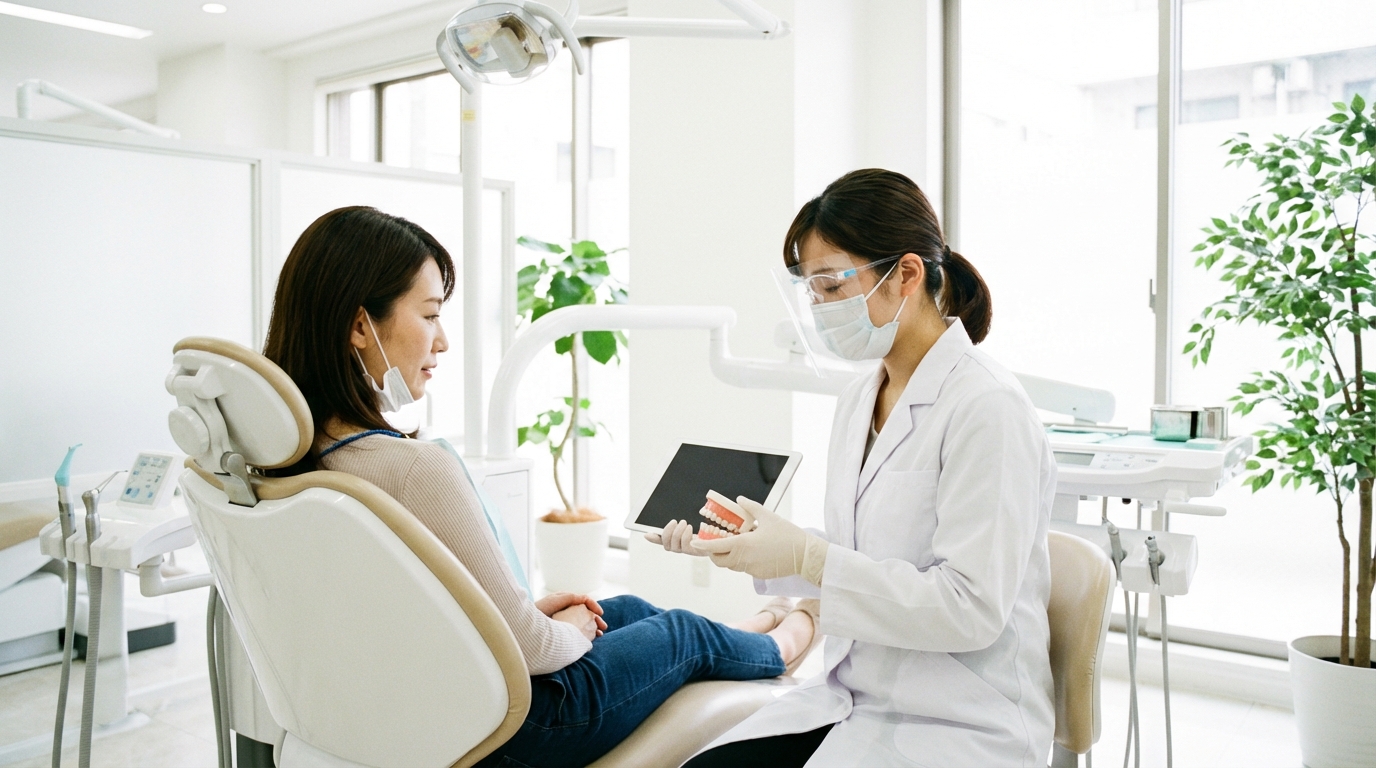 歯科衛生士がカウンセリングで患者と話している様子
