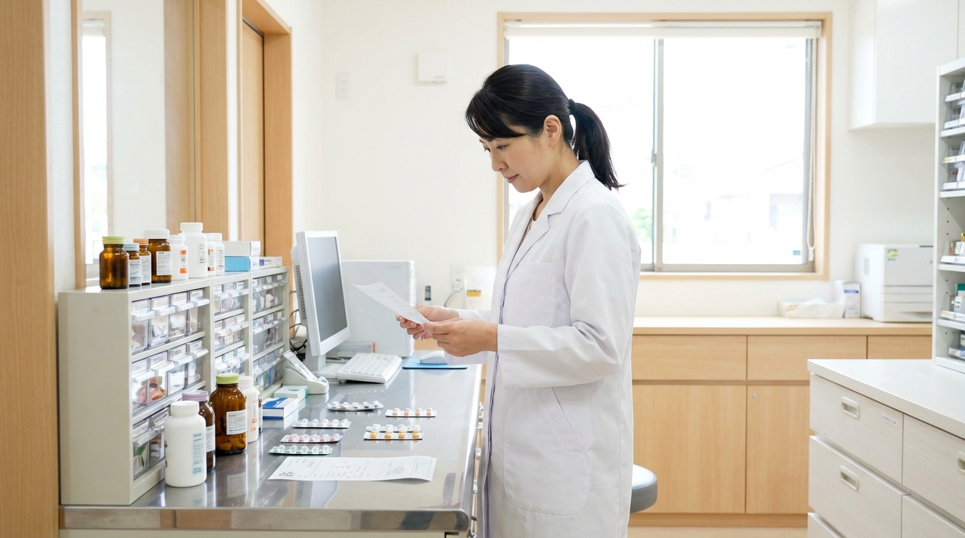薬剤師が書類を確認している様子