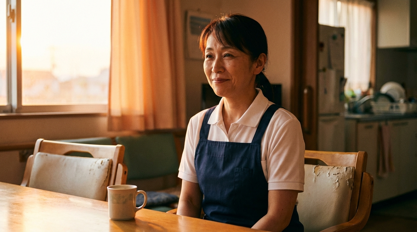 夜勤明けに休憩している介護士