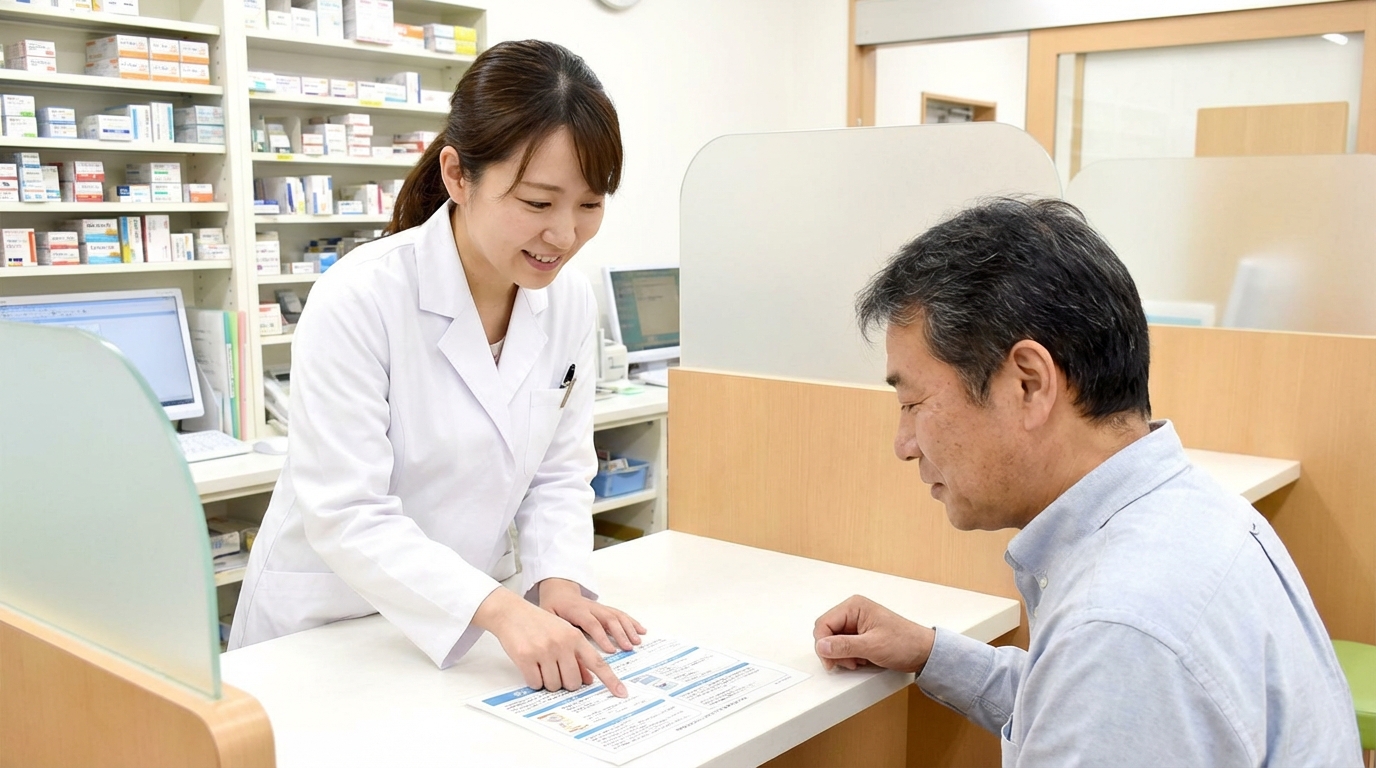 ドラッグストアで接客する薬剤師