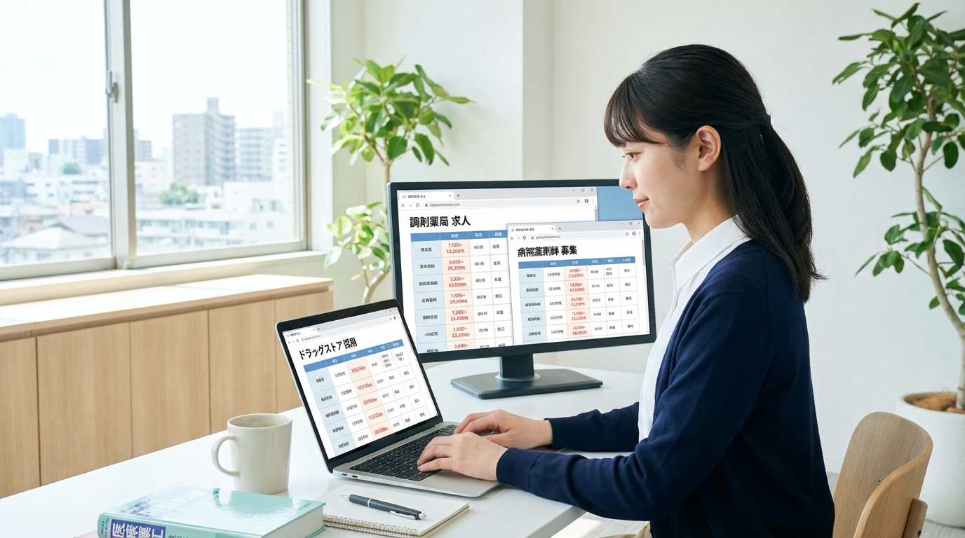 薬剤師が職場選びを比較検討しているイメージ