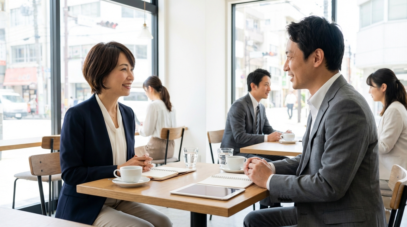 50代薬剤師が転職エージェントと面談している様子