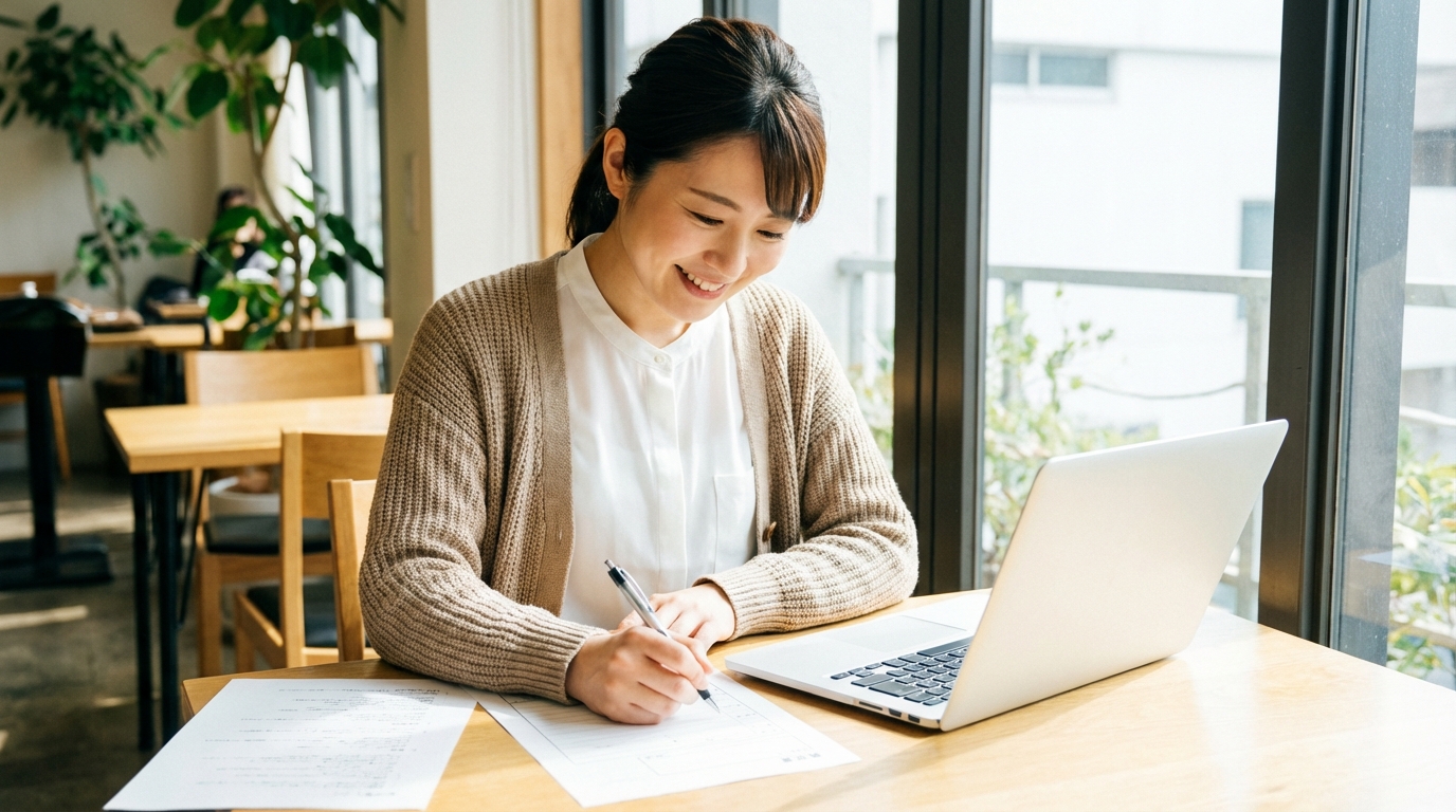 医療事務の転職活動で志望動機を書いている様子