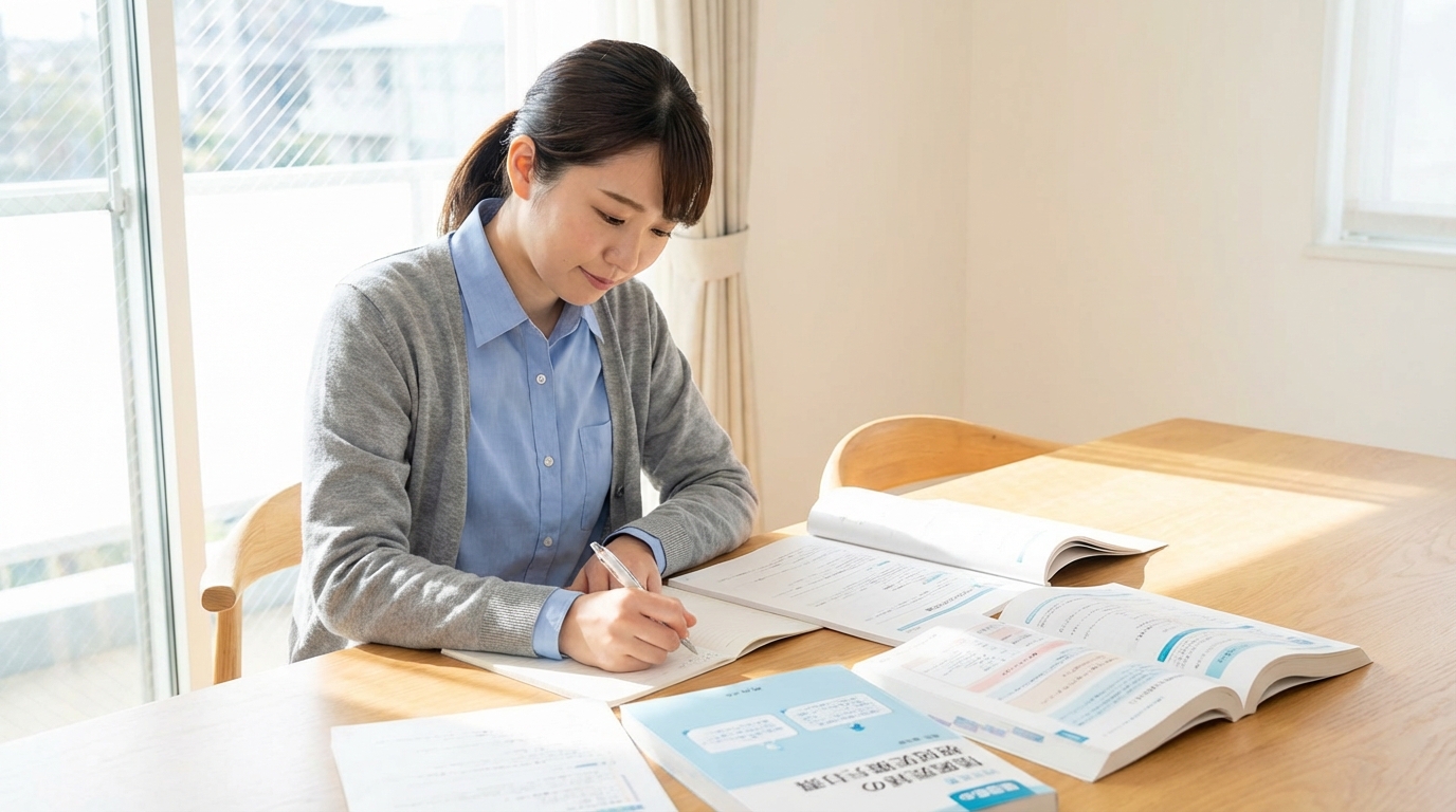 医療事務の面接で回答準備をしている日本人女性