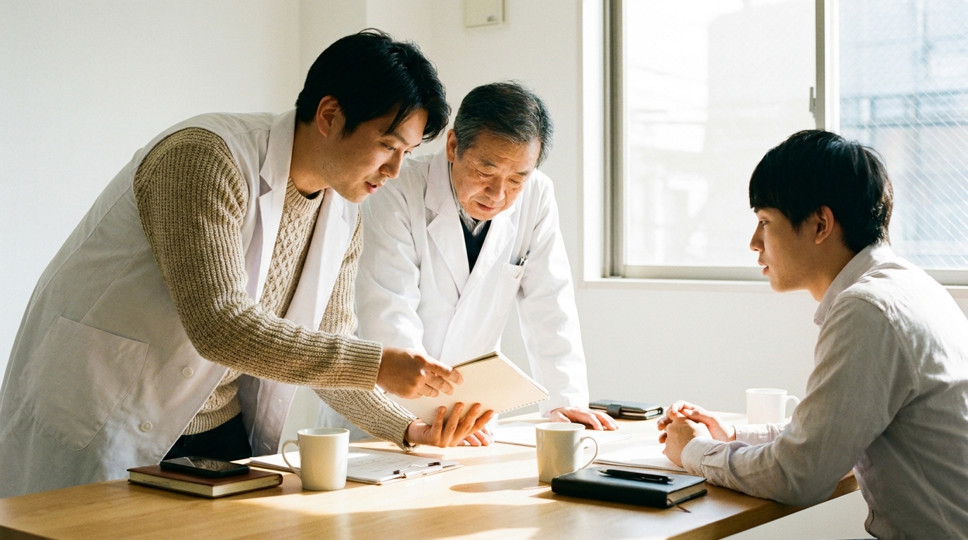 薬剤師が業務について相談している場面