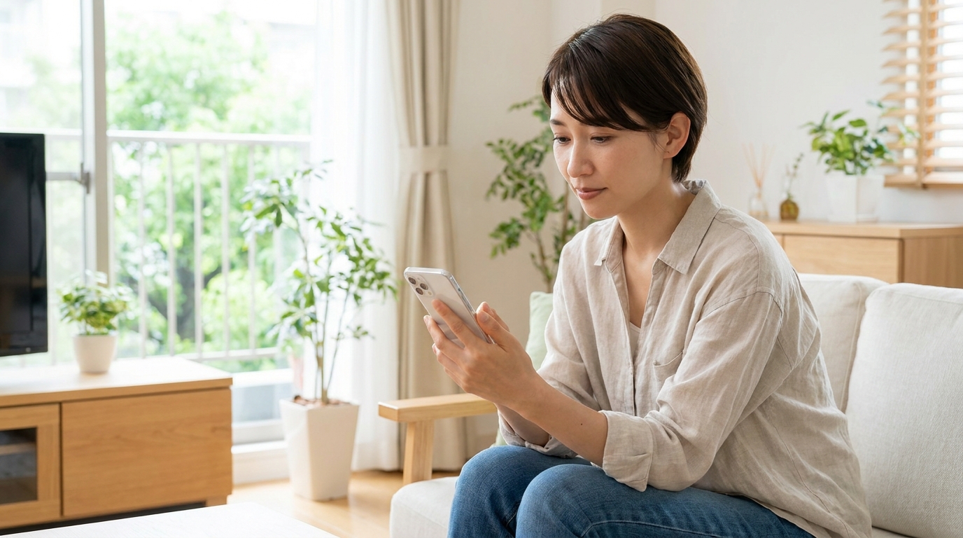 看護師が退職代行についてスマートフォンで情報収集している場面