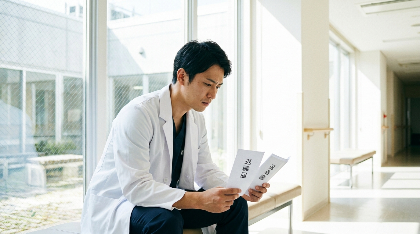 医師が医局を辞めたいと悩む場面