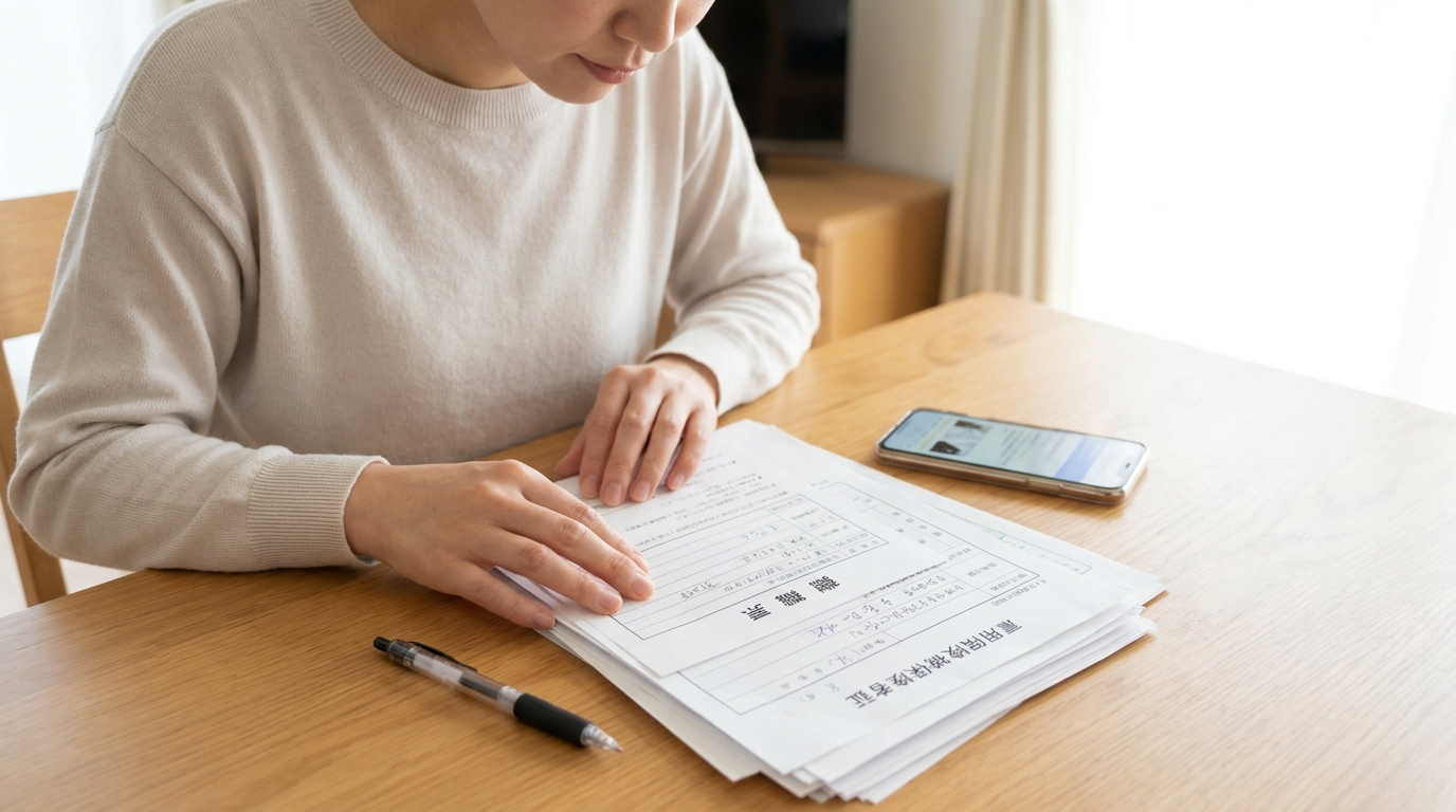 退職代行を使った後の手続きを書類で確認する看護師の手元