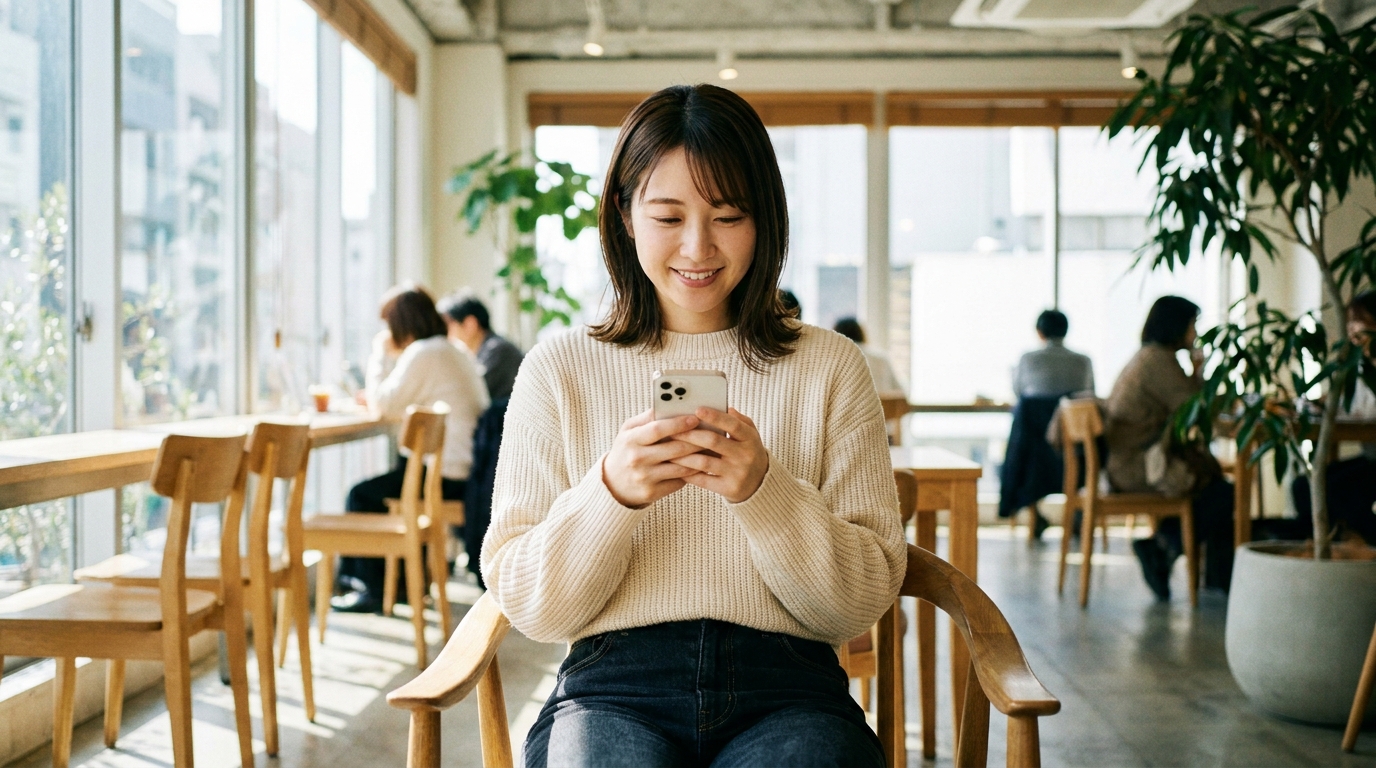 歯科衛生士が転職先を探してスマートフォンを操作している場面