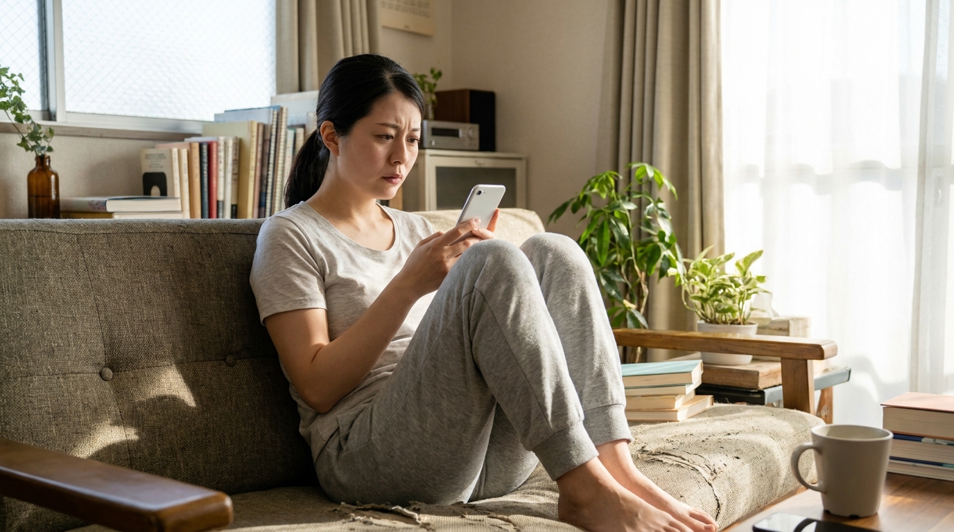 看護師が辞めたい気持ちを抱えてスマホで退職相談を検索している様子