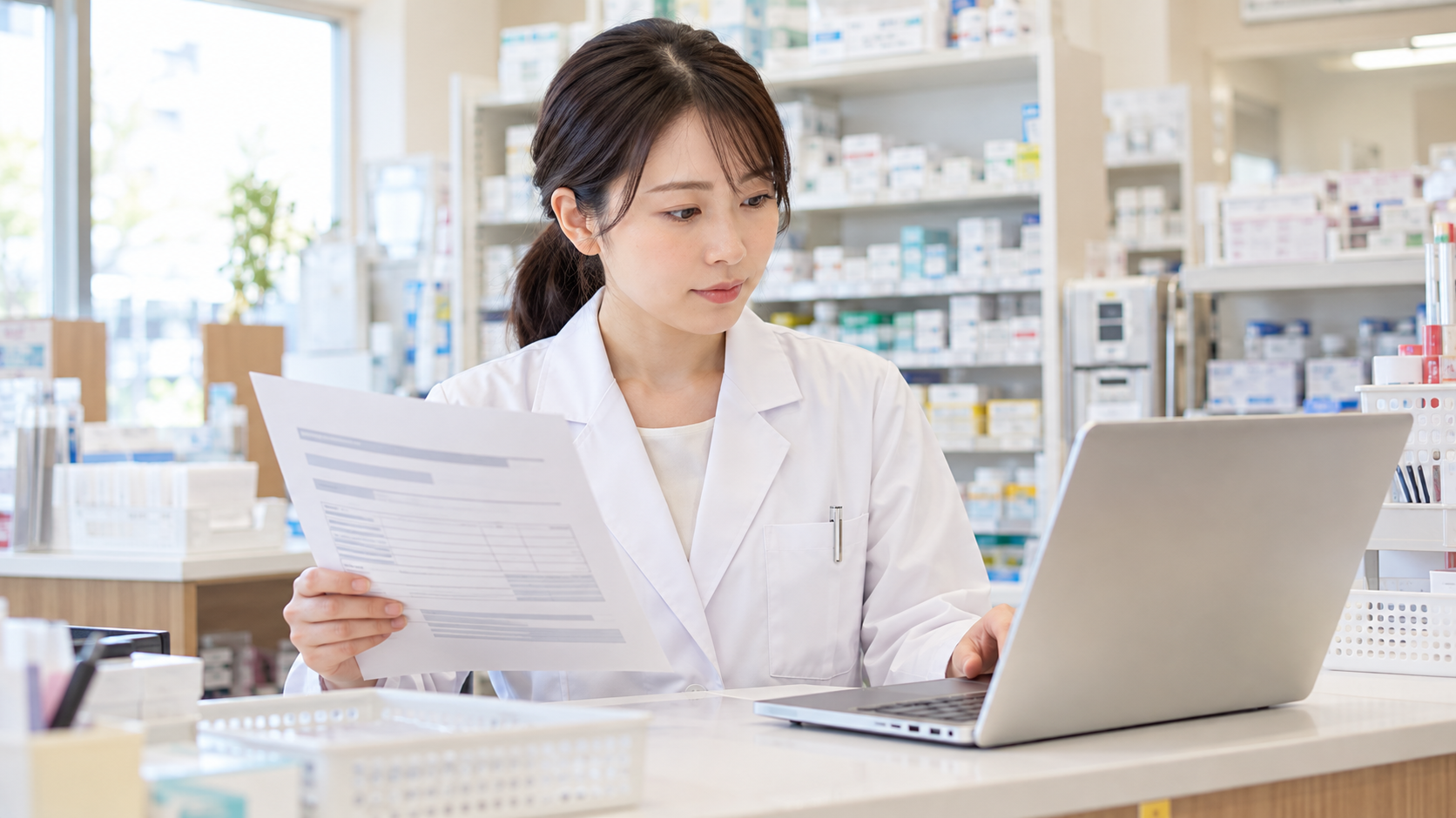 薬剤師が転職先の給与条件を比較している様子