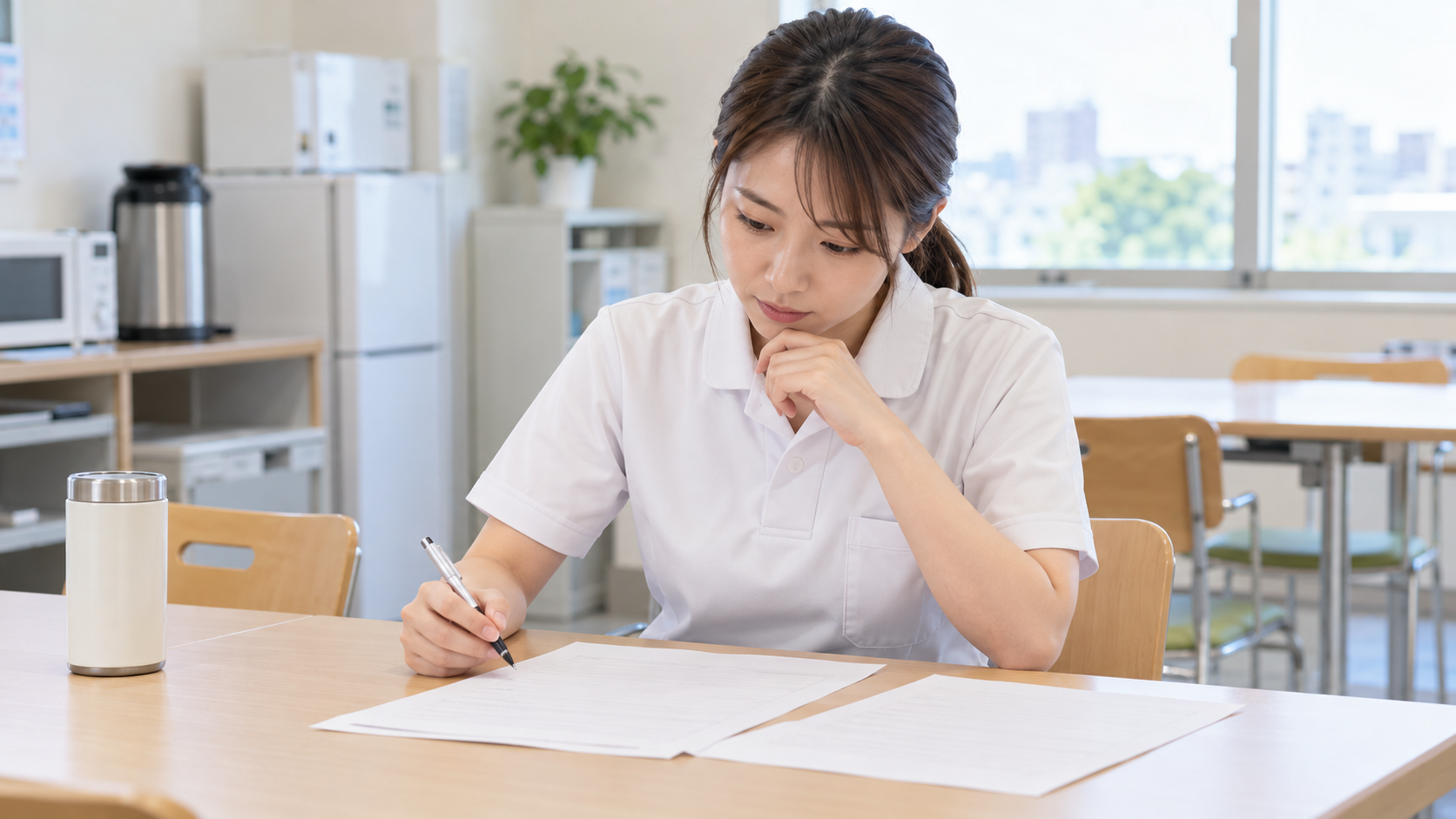 理学療法士が履歴書の志望動機を見直している様子